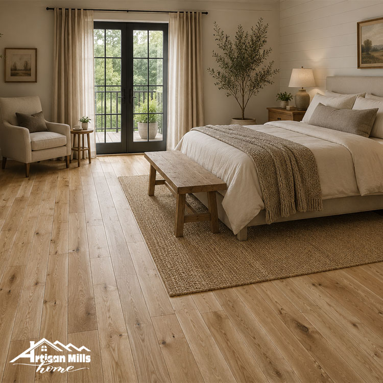 Installed flooring in a finished interior space