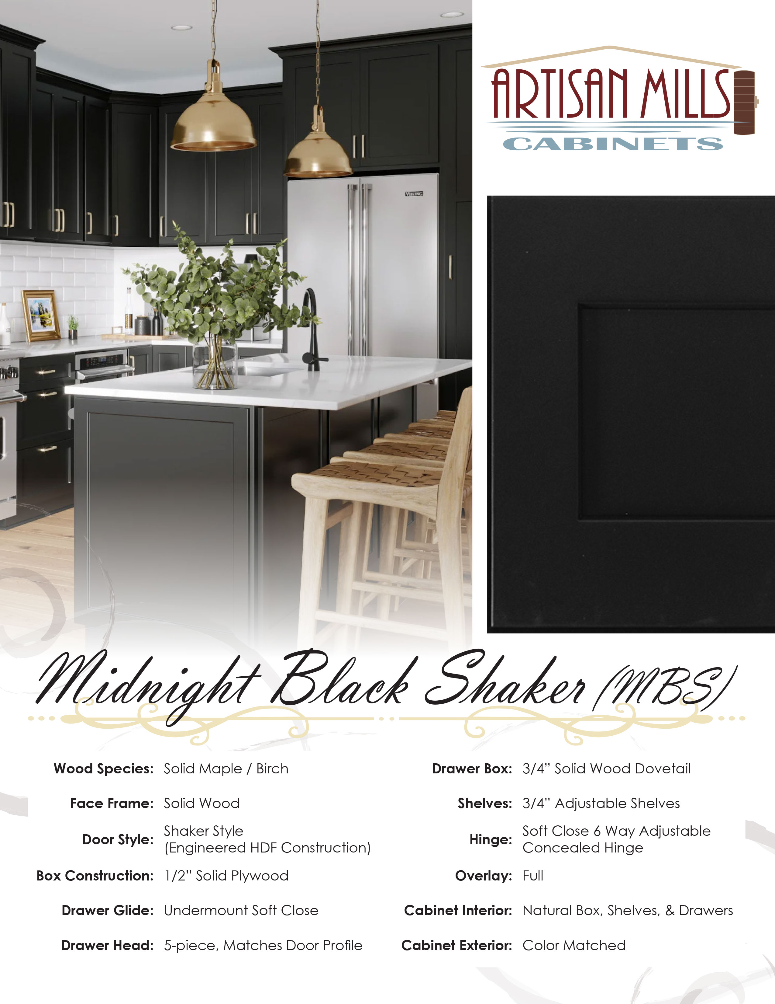 Artisan Mills Cabinet Midnight Black Shaker Handout